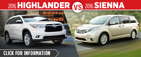 Click to Compare The 2016 Toyota Highlander vs 2016 Toyota Sienna Models in Hodgkins, IL