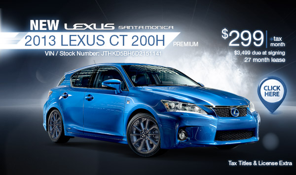 New 2013 Lexus CT Hybrid Regional Special Lease Offer serving Los Angeles, California