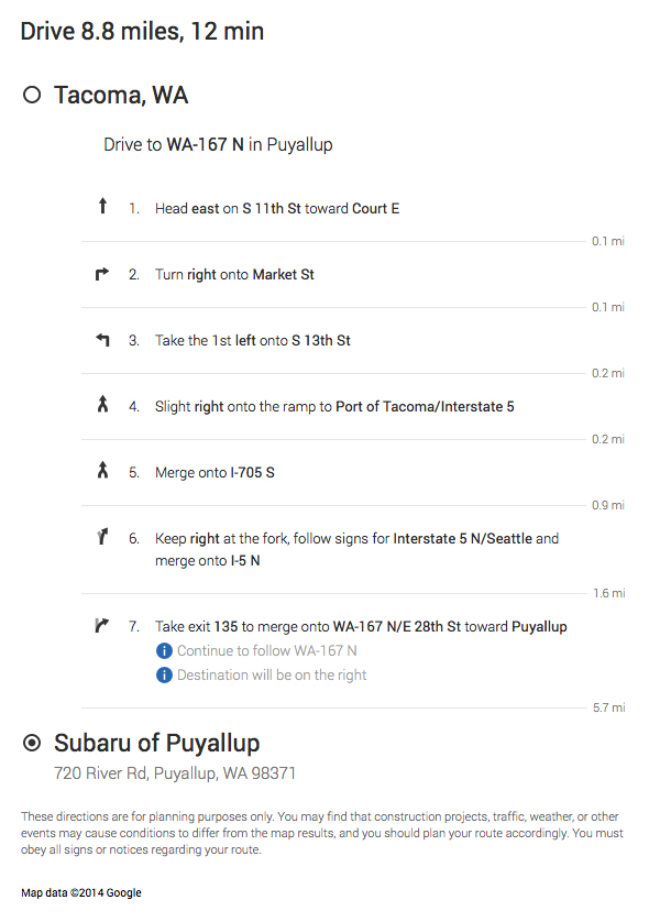 Get Driving Directions to Subaru of Puyallup from Tacoma, WA Get Driving Directions to Subaru of Puyallup from Tacoma, WA