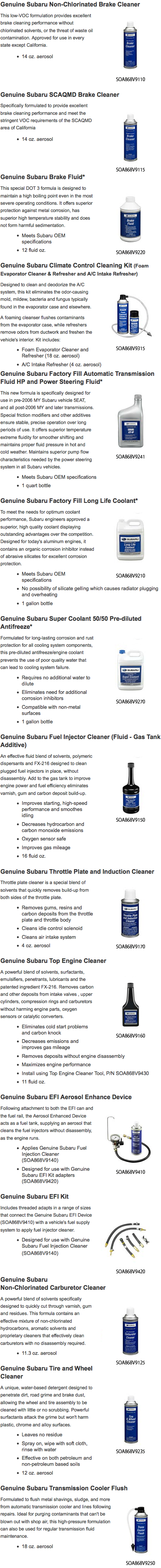 Genuine Subaru Oils, Coolants, Cleaners Genuine Subaru Oils, Coolants, Cleaners