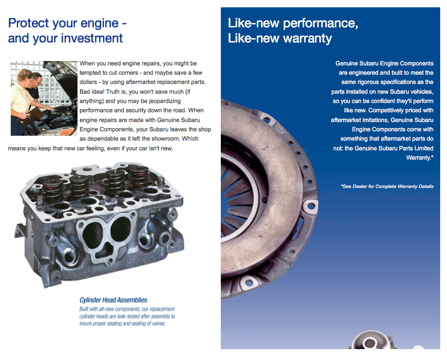 Genuine Subaru Engine Blocks, Components Genuine Subaru Engine Blocks, Components