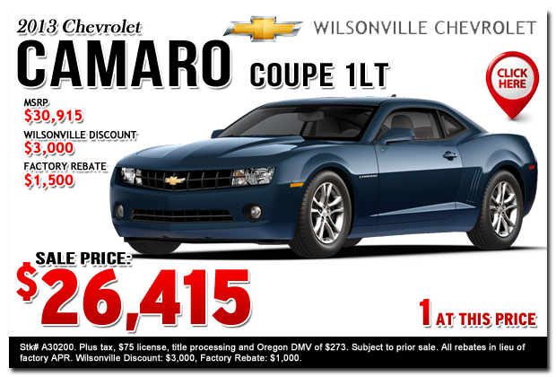 Portland 2013 Chevrolet Camaro 1LT Sales Special Salem Oregon