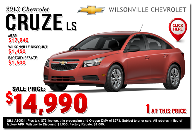 2013 Chevrolet Cruze LS Manual Sales Special Portland, Oregon
